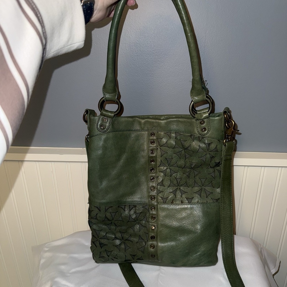 NorthStyle Green Floral Flower Cutout Leather Shoulder Crossbody Bag Purse